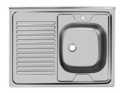Мойка Ukinox Стандарт, 80х50 см, накладная, стальная, квадратная, цвет нержавеющая сталь, с отверстием под смеситель, без слив-перелива, с крылом, правая/правосторонняя, для кухни
