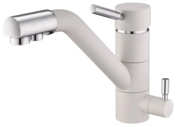 Смеситель для кухни/мойки EMAR, с подключением фильтра питьевой воды, однорычажный, керамический картридж, низкий, с поворотным изливом, длина излива 220 мм, латунь, цвет агат