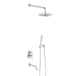 Душевая система Damixa Scandinavian Pure встраиваемая, цвет хром, комплект: смеситель/излив/тропический душ круглый (с верхней лейкой)/лейка/шланг, латунь/ABS-пластик/ПВХ, скрытого монтажа 