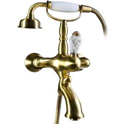 Смеситель для ванны/душа Boheme Crystal, однорычажный, настенный, керамический, неповоротный, длина излива 174 мм, латунь, цвет бронза