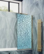 Душевая шторка на ванну MaybahGlass, 140х30 см, стекло с рисунком (ФП011)/профиль узкий, цвет золото, фиксированная, закаленное стекло 8 мм, плоская/панель, правая/левая, правосторонняя/левосторонняя, универсальная