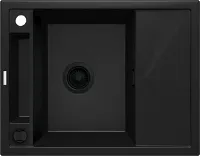Мойка кухонная Deante Magnetic, 64х50 см, врезная, гранит, прямоугольная, цвет черный, с отверстием под смеситель, с крылом, оборачиваемая, слив-перелив, врезная в столещницу
