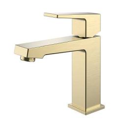 Смеситель для раковины/умывальника Splenka S01.10.03 однорычажный, неповоротный, фиксированный излив, длина 129 мм, высота 108 мм, латунь, цвет золотой сатин