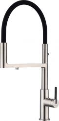 Смеситель для кухни/мойки Paulmark Tornado, с подключением фильтра питьевой воды, однорычажный, поворотный/гибкий излив, керамический, высокий, длина излива 240 мм, латунь, цвет никель