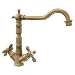 Смеситель для кухни/мойки TopZero, цвет бронза, двухрычажный, с высоким/низким изливом, высота излива 185 см, из латуни