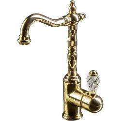 Смеситель для раковины/умывальника Boheme Crystal, однорычажный, поворотный, керамический, длина излива 150 мм, латунь, цвет золото