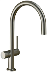 Смеситель для кухни/мойки Hansgrohe Talis M54, 220 1jet, с запорным вентилем, однорычажный, керамический, с поворотным изливом, длина 22,2 см, латунь, цвет под сталь