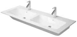 Раковина DURAVIT ME by Starck, 130х49х18 см, подвесная, двойная (две чаши) прямоугольная, санфарфор, цвет белый, с 2 отверстия под 2 смесителя, слив/перелив