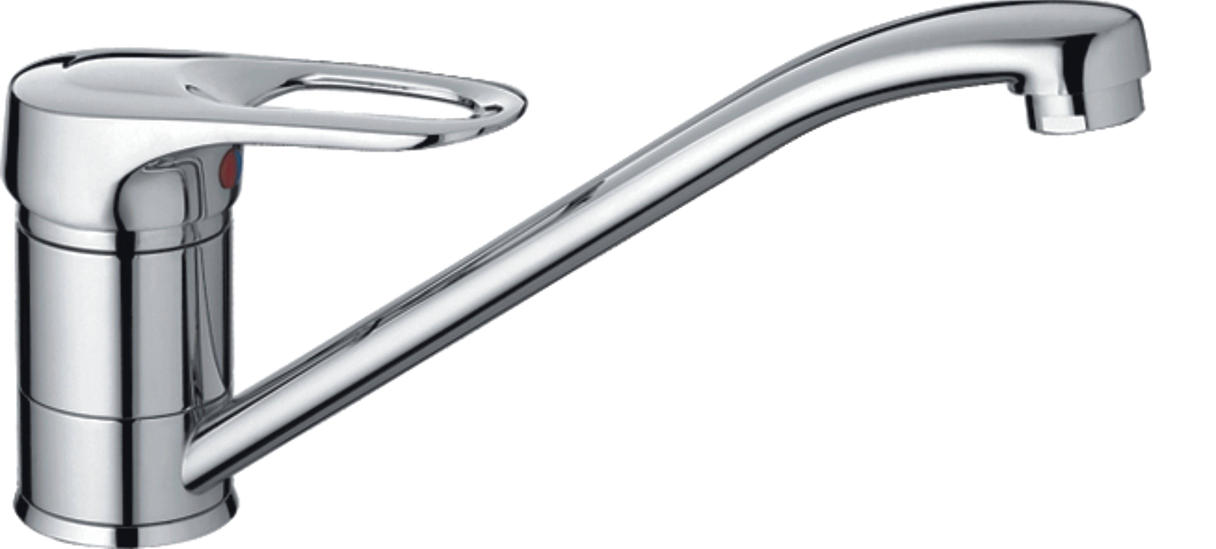 Смеситель для кухни/мойки HAIBA однозахватный, поворотный, латунный, с длинным изливом, длина 239 мм, латунь, цвет хром