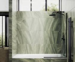 Душевая шторка на ванну MaybahGlass, 140х70 см, прозрачное стекло/профиль узкий, цвет черный, фиксированная, закаленное стекло 8 мм, плоская/панель, правая/левая, правосторонняя/левосторонняя, универсальная