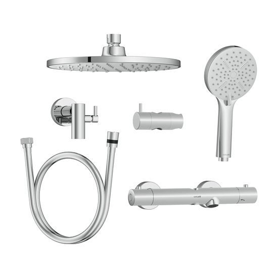 Душевая система Cersanit OLIVA (смеситель термостатический) 3 режима шланг 150 металл, цвет глянцевый хром, комплект: термостатический смеситель/тропический душ