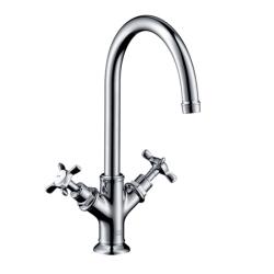 Смеситель для раковины Axor Montreux, двухвентильный, поворотный излив, длина излива 17,5 см, керамический, латунь, цвет хром, с донным клапаном