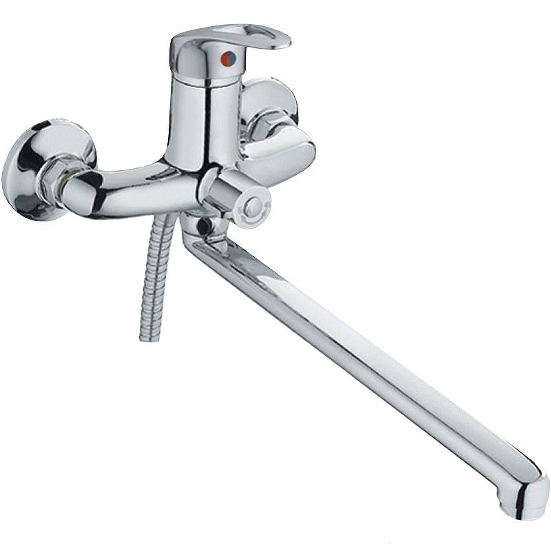 Смеситель для ванны/душа HAIBA однозахватный, хромированный, настенный, излив длинный 338 мм, поворотный, латунь, цвет хром