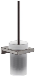 Ершик для туалета Hansgrohe AddStoris с держателем, настенный, латунный/стеклянный, форма круглая, для туалета/унитаза, с туалетной щеткой, в ванную/туалет, цвет шлифованный черный хром