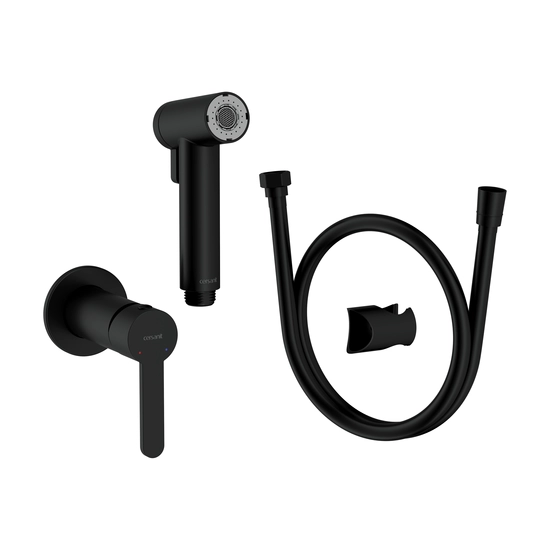 Смеситель с гигиеническим душем Cersanit OLIVA встраиваемый однорычажный на стену, латунный, цвет черный матовый, керамический