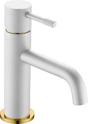 Смеситель для раковины/умывальника Boheme Uno, однорычажный, неповоротный, керамический, длина излива 120 мм, латунь, цвет белый/золото