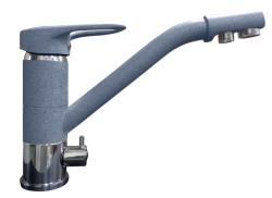 Смеситель для кухни/мойки GranFest, с подключением фильтра для питьевой воды, однорычажный, керамический картридж, низкий, с поворотным изливом, длина 215 мм, латунь, цвет графит