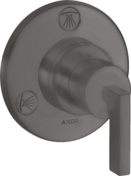Вентиль Axor Citterio Trio/Quattro запорный/переключающий, с рычаговой рукояткой, скрытого монтажа, настенный, круглый, латунь, цвет: шлифованный черный хром, встраеваемый/встроенный, для ванны/душа