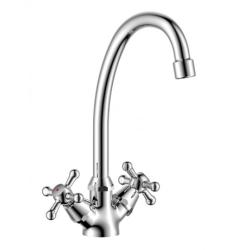 Смеситель для кухни/мойки Rossinka, двухвентильный, поворотный, керамический, длина излива 157 мм, латунь, цвет хром