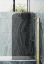Душевая шторка на ванну MaybahGlass, 140х70,5 см, графитовое стекло/профиль золото, поворотная, закаленное стекло 6 мм, плоская/панель, правая/левая, правосторонняя/левосторонняя, универсальная