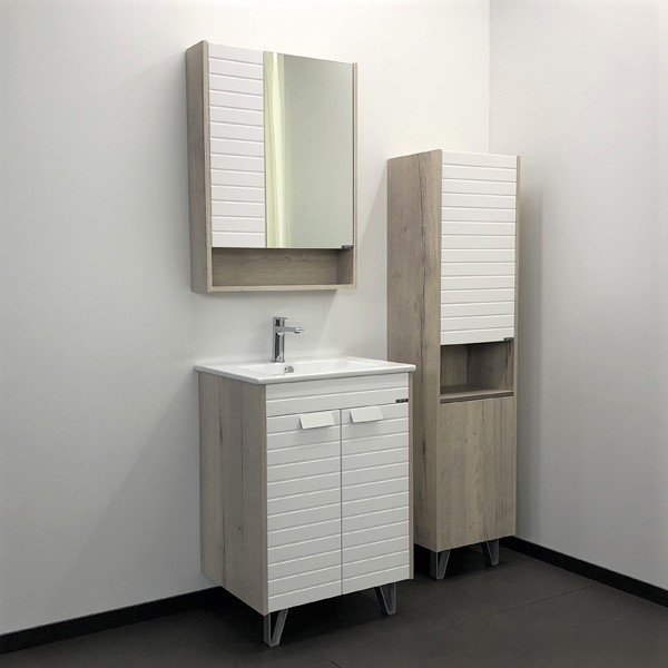 Пенал Comforty Клеон 40, 40х155х30 см, напольный, цвет: белый/дуб дымчатый, 2 распашные дверцы/открытая полка, шкаф/шкафчик напольный, прямоугольный, левый/правый, левосторонний/правосторонний/универсальный