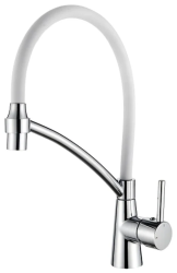 Смеситель для кухни/мойки LEDEME, однорычажный, поворотный, латунный, гибкий излив, длина излива 206 мм, латунь, цвет белый/хром