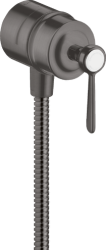 Шланговое подсоединение Axor Montreux Fixfit Stop, размер 6х6 см, цвет шлифованный черный хром, круглое, латунное, с клапаном обратного тока, с запорным вентилем, с рычаговой рукояткой, подключение для душевого шланга