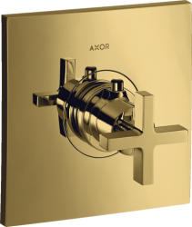 Смеситель для душа Axor Citterio HighFlow, термостатический, с крестообразной рукояткой, скрытого монтажа, настенный, без излива/шланга/лейки, квадратный, латунный, цвет полированное золото, с термостатом, встроенный/встраиваемый/термостатный
