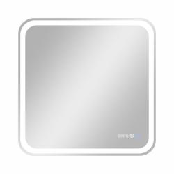 Зеркало Континент "Russo Led", 70х70 см, с LED/ЛЕД-подсветкой, квадратное, выключатель сенсорный, с антизапотеванием, часы, для ванны, навесное/подвесное/настенное