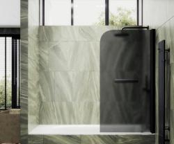 Душевая шторка на ванну MaybahGlass, 140х70 см, графитовое матовое стекло/профиль черный, поворотная, закаленное стекло 6 мм, плоская/панель, правая/левая, правосторонняя/левосторонняя, универсальная