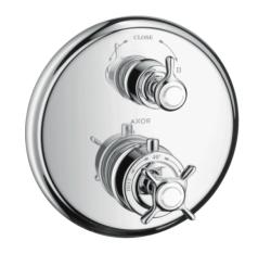 Смеситель для душа Axor Montreux Ecostat E, с запорным/переключающим вентилем, термостатический, с крестообразной рукояткой, скрытого/настенного монтажа, без излива/шланга/лейки, круглый, латунный, цвет хром, с термостатом