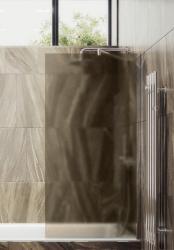 Душевая шторка на ванну MaybahGlass, 140х40 см, бронзовое матовое стекло/профиль широкий, цвет хром, фиксированная, закаленное стекло 8 мм, плоская/панель, правая/левая, правосторонняя/левосторонняя, универсальная