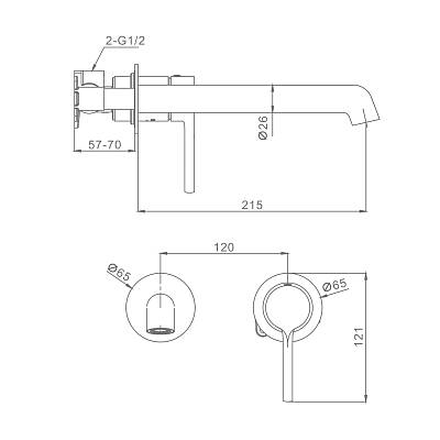 Смеситель для раковины/умывальника Raglo R20.11.09 встраиваемый/настенный, однорычажный, неповоротный, латунь, длина излива 215 мм, керамический, цвет графит