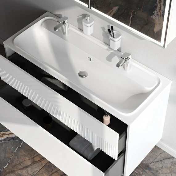 Тумба под раковину AM.PM Func 120, 1202x489x685 мм, подвесная/напольная, цвет белый матовый, 2 выдвижных ящика, под раковину/умывальник, прямоугольная, универсальная