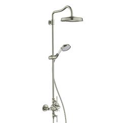 Душевая система Axor Montreux Showerpipe 240 1jet, высота 123,9 см, цвет: под сталь, комплект: ручной душ/верхний душ/термостат для душа/шланг для душа/держатель для душа/душевая штанга, наружного монтажа, настенная, латунная