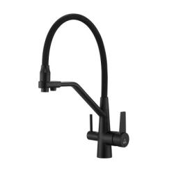 Смеситель для кухни/мойки ROSE однорычажный, с подключением к фильтру, гибкий излив, поворотный, высокий, длина 228 мм, латунь, цвет черный