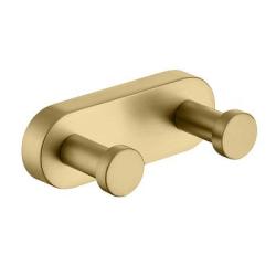 Крючок двойной Raglo R300.052.03 настенный, нержавеющая сталь, форма округлая, для полотенец/халатов, в ванную/туалет/душевую кабину, цвет сатин золотой