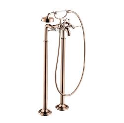 Смеситель для ванны Axor Montreux напольный, двухвентильный, с рычаговыми рукоятками, неповоротный, латунный, длина излива 23,4 см, керамический, цвет полированное красное золото, с душевым шлангом/держателем/лейкой