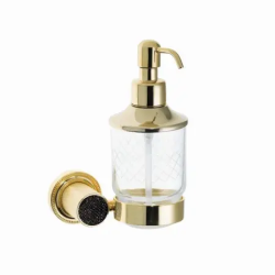 Дозатор жидкого мыла Boheme Royal Cristal Black, настенный, латунь/сталь/стекло, форма округлая, для мыла в ванную/туалет/душевую кабину, цвет золото