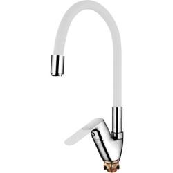 Смеситель для кухни/мойки LEDEME, однорычажный, поворотный, латунный, гибкий излив, длина излива 538 мм, латунь, цвет белый/хром