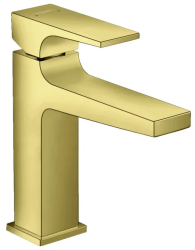 Смеситель для раковины Hansgrohe Metropol 110 однорычажный, фиксированный излив, длина 13,5 см, керамический, латунь, цвет полированное золото, со сливным клапаном Push-Open