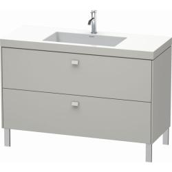 Тумба c раковиной Duravit Brioso, 120х48х70,1 см, напольная, 2 выдвижных ящика, ДСП, цвет: бетонно-серый/хром /Vero Air, мебельная, прямоугольная, цвет белый, фарфоровая, без отверстия под смеситель, без перелива