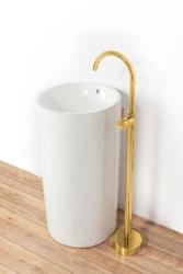 Смеситель для раковины/умывальника REA ORTIS напольный, однорычажный, неповоротный, длина излива 200 мм, латунь, цвет золото