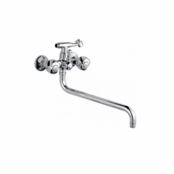 Смеситель для ванны/душа LEDEME настенный, двухвентильный, поворотный, латунный, длина излива 342 мм, латунь, цвет хром