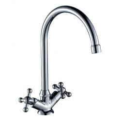 Смеситель для кухни/мойки Rossinka, двухвентильный, поворотный, керамический, длина излива 188 мм, латунь, цвет хром