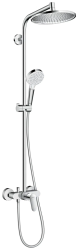 Душевая система Hansgrohe Crometta S Showerpipe 240 1jet, высота 123,5 см, цвет хром, комплект: верхний душ/ручной душ/однорычажный смеситель для душа/штанга для душа/держатель для душа/душевой шланг, наружного монтажа, настенная, керамическая