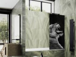 Душевая шторка на ванну MaybahGlass, 140х30 см, стекло с рисунком (ФП002)/профиль узкий, цвет черный, фиксированная, закаленное стекло 8 мм, плоская/панель, правая/левая, правосторонняя/левосторонняя, универсальная