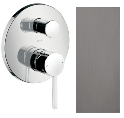 Смеситель для ванны Axor Starck однорычажный, с плоской рычаговой рукояткой, скрытого монтажа, настенный/встраиваемый, круглый, латунный, без излива, керамический, цвет шлифованный черный хром, без душевого шланга/лейки, с защитной комбинацией