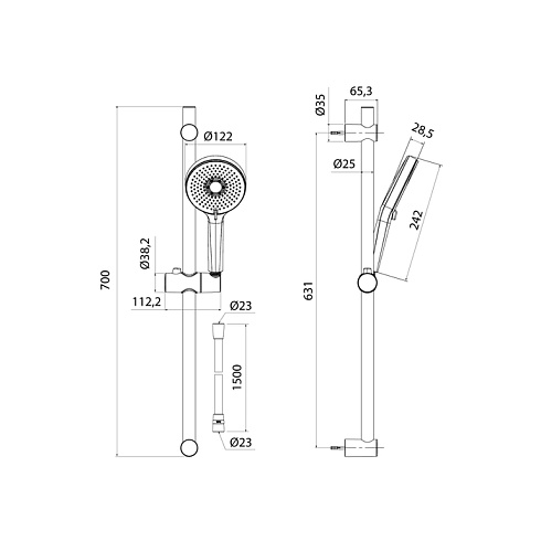 Душевой гарнитур IDDIS Optima Home наружного монтажа, высота 700 мм, цвет хром глянцевый, комплект: стойка/лейка/шланг, нержавеющая сталь/ABS-пластик OPH3C70i16