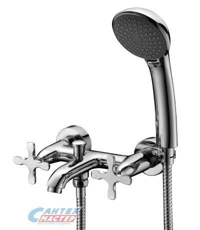 Смеситель для ванны/душа Lemark Duetto двухвентильный, керамический, настенный, излив фиксированный 175 мм, с гибким шлангом, душем/лейкой, латунь хром, короткий, универсальный, горизонтальный, вентильный, кран, комплект, сантехника, размер